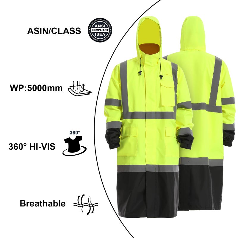 DPSAFETY Reflective Rain jackets for men waterproof,Hi Vis Rain Coat With 3M Reflective Strips,High Visibility Class 3 Rain Gear With 2 large pockets,Zipper,Black Bottom Lime,XL - Image 5